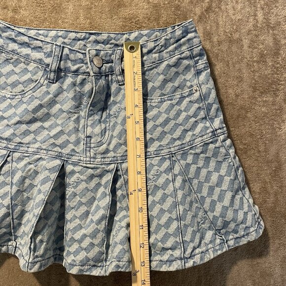 Chuu Skirt Womens Size Small Mini Denim Pleated Jean Light Wash Checkered Preppy - Picture 6 of 6